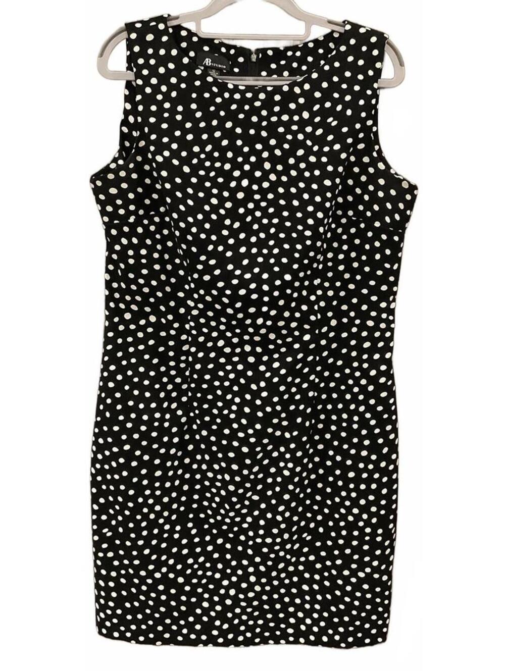 AB Studio Womens Sleeveless ZIP Back Black / White poka Dot Dress Size 12